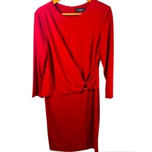 Lauren Ralph Lauren red wrap midi dress gold hardware size 14. career siren